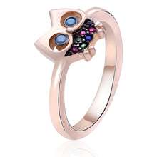 Load image into Gallery viewer, Rose Gold & Rainbow CZ Owl Ring