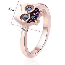 Load image into Gallery viewer, Rose Gold & Rainbow CZ Owl Ring