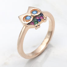 Load image into Gallery viewer, Rose Gold & Rainbow CZ Owl Ring