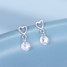 Load image into Gallery viewer, Silver Halo Heart Crystal Pendant Earrings