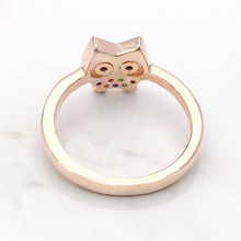 Load image into Gallery viewer, Rose Gold & Rainbow CZ Owl Ring