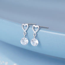 Load image into Gallery viewer, Silver Halo Heart Crystal Pendant Earrings