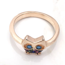 Load image into Gallery viewer, Rose Gold & Rainbow CZ Owl Ring