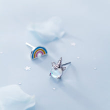 Load image into Gallery viewer, Rainbow Unicorn Asymmetrical Earrings