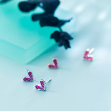 Load image into Gallery viewer, Magenta Stone Heart Earrings