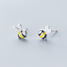 Load image into Gallery viewer, Tiny Silver & Enamel Bee Earrings
