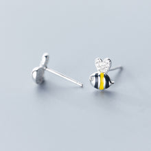 Load image into Gallery viewer, Tiny Silver & Enamel Bee Earrings
