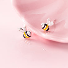 Load image into Gallery viewer, Tiny Silver & Enamel Bee Earrings