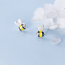 Load image into Gallery viewer, Tiny Silver & Enamel Bee Earrings