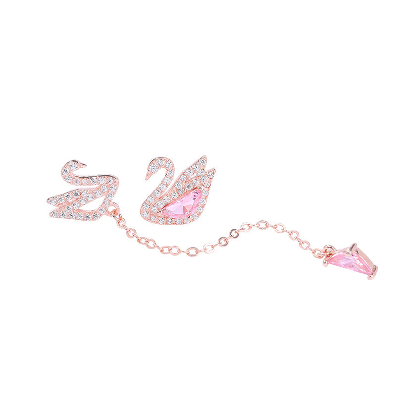 Pink CZ Swan Earrings