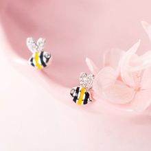 Load image into Gallery viewer, Tiny Silver & Enamel Bee Earrings