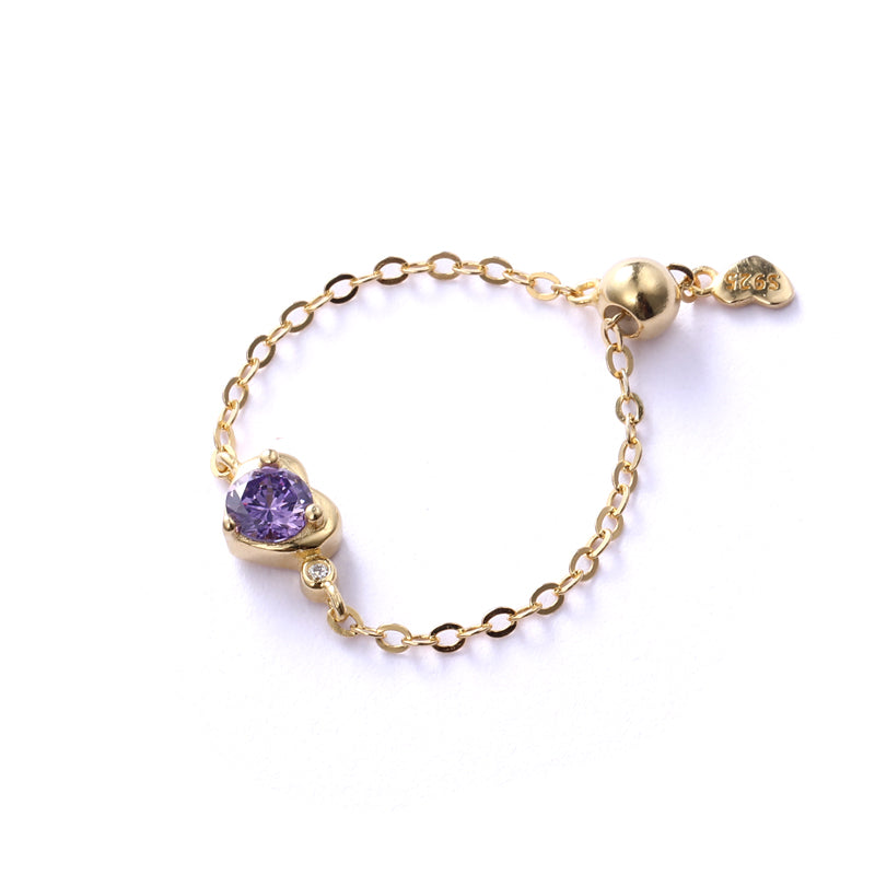 Amethyst Heart Adjustable Chain Ring – KhumaraCo - Main Image