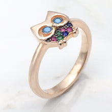 Load image into Gallery viewer, Rose Gold &amp; Rainbow CZ Owl Ring 
