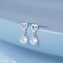 Load image into Gallery viewer, Silver Halo Heart Crystal Pendant Earrings
