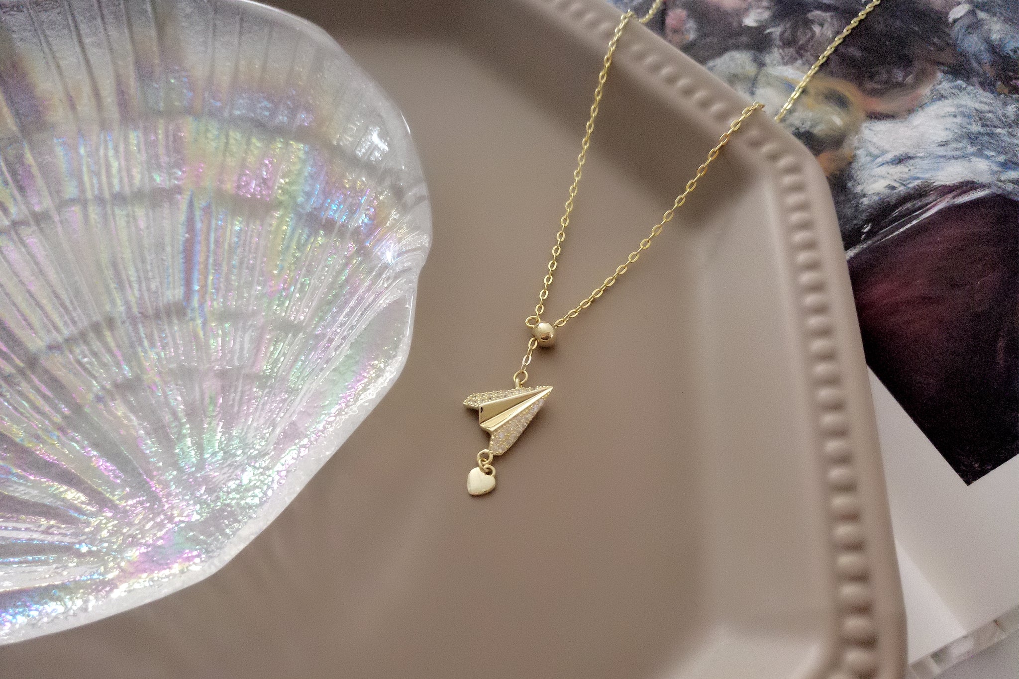 Gold Paper Plane Necklace – KhumaraCo - Main Image