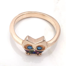 Load image into Gallery viewer, Rose Gold &amp; Rainbow CZ Owl Ring 
