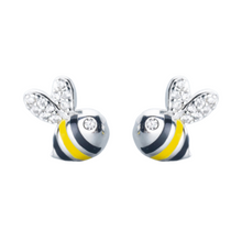 Load image into Gallery viewer, Tiny Silver &amp; Enamel Bee Earrings
