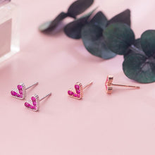 Load image into Gallery viewer, Magenta Stone Heart Earrings
