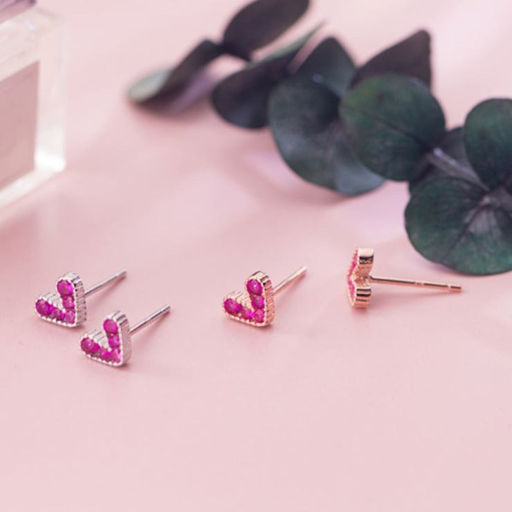 Magenta Stone Heart Earrings