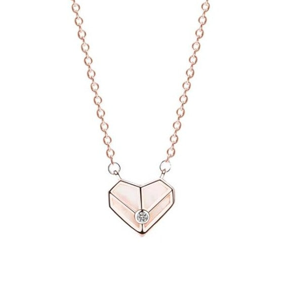 Natural Shell Rose Heart & CZ Necklace