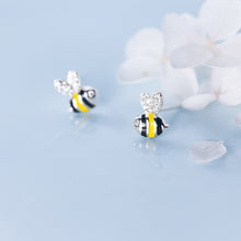 Load image into Gallery viewer, Tiny Silver &amp; Enamel Bee Earrings
