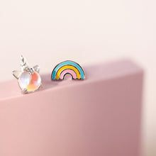 Load image into Gallery viewer, Rainbow Unicorn Asymmetrical Earrings
